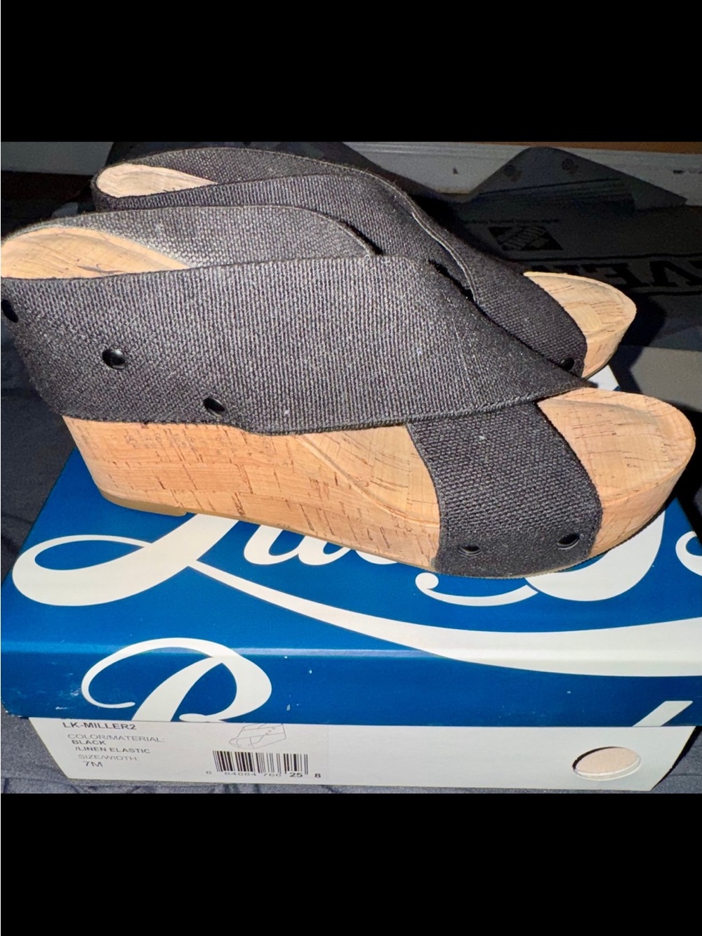 Lucky Brand Miller 2 Black Cork Wedge Sandals - Size 7M